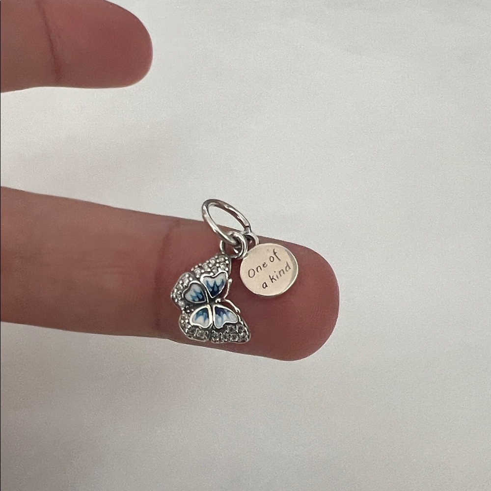 PANDORA Blue Butterfly & Quote Double Dangle Charm